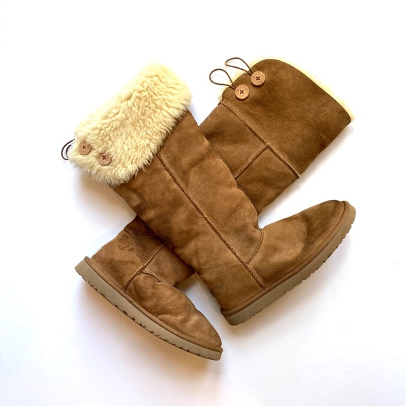UGG Bailey Button Over The Knee Tall Chestnut Shearling Boots SIZE 10 Uggs! - Picture 2 of 6